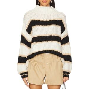 More to Come Michelle Oversized Chunky Knit Sweater size XS Striped Black Tan